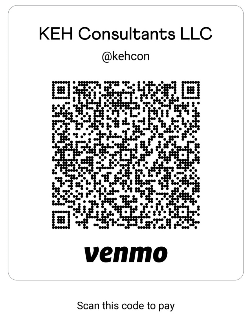 QR Code to make a payment to KEH Consultants through Venmo with handle @kehcon